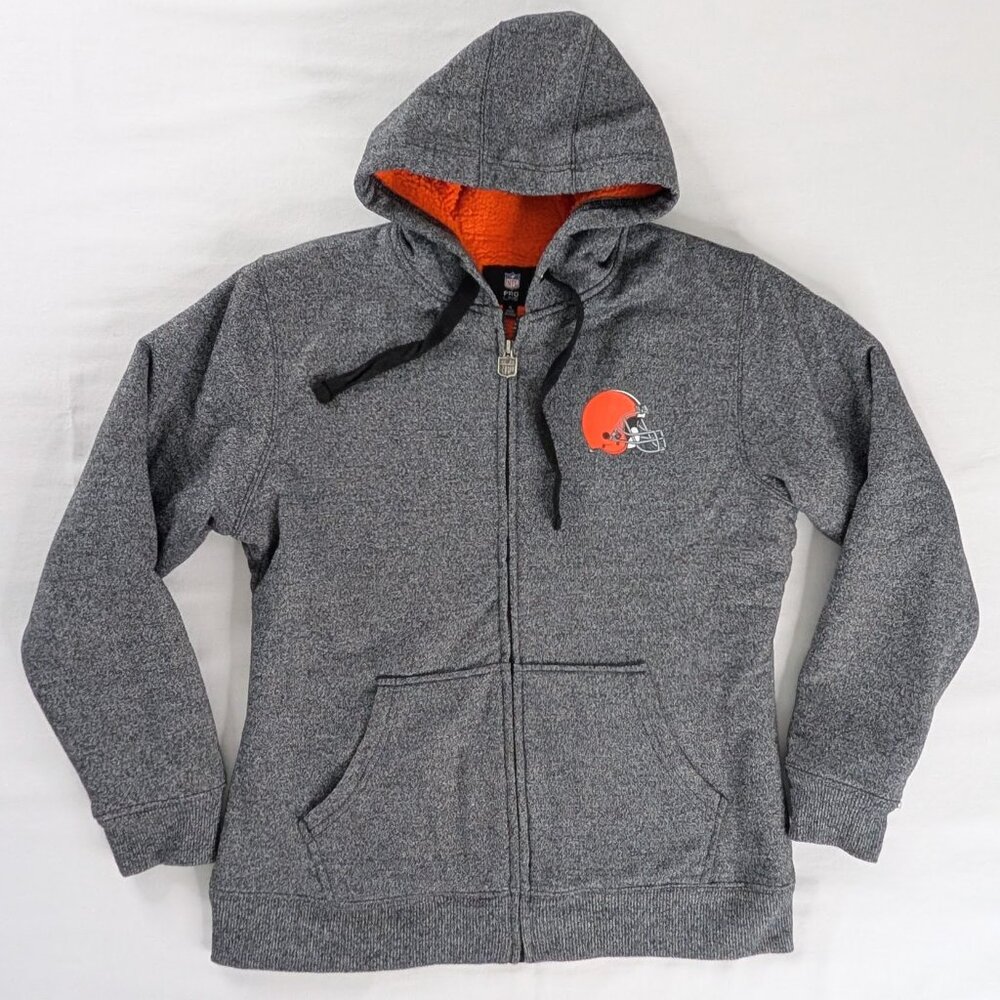 Cleveland Browns Gray Marled Orange Sherpa Lined Hooded Jacket Pro Line NFL